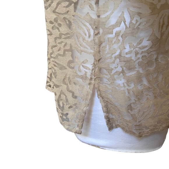 Sheer Burnout Beige Floral Button Up‎ Shirt 3/4 Sleeves Size L By Outfit JPR - Picture 5 of 9